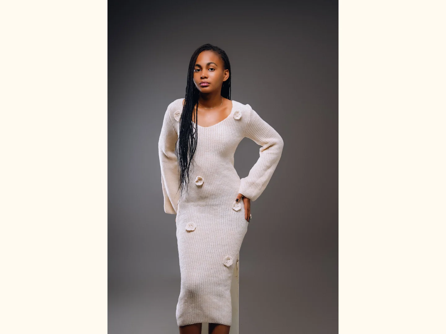 A long textured knit dress.