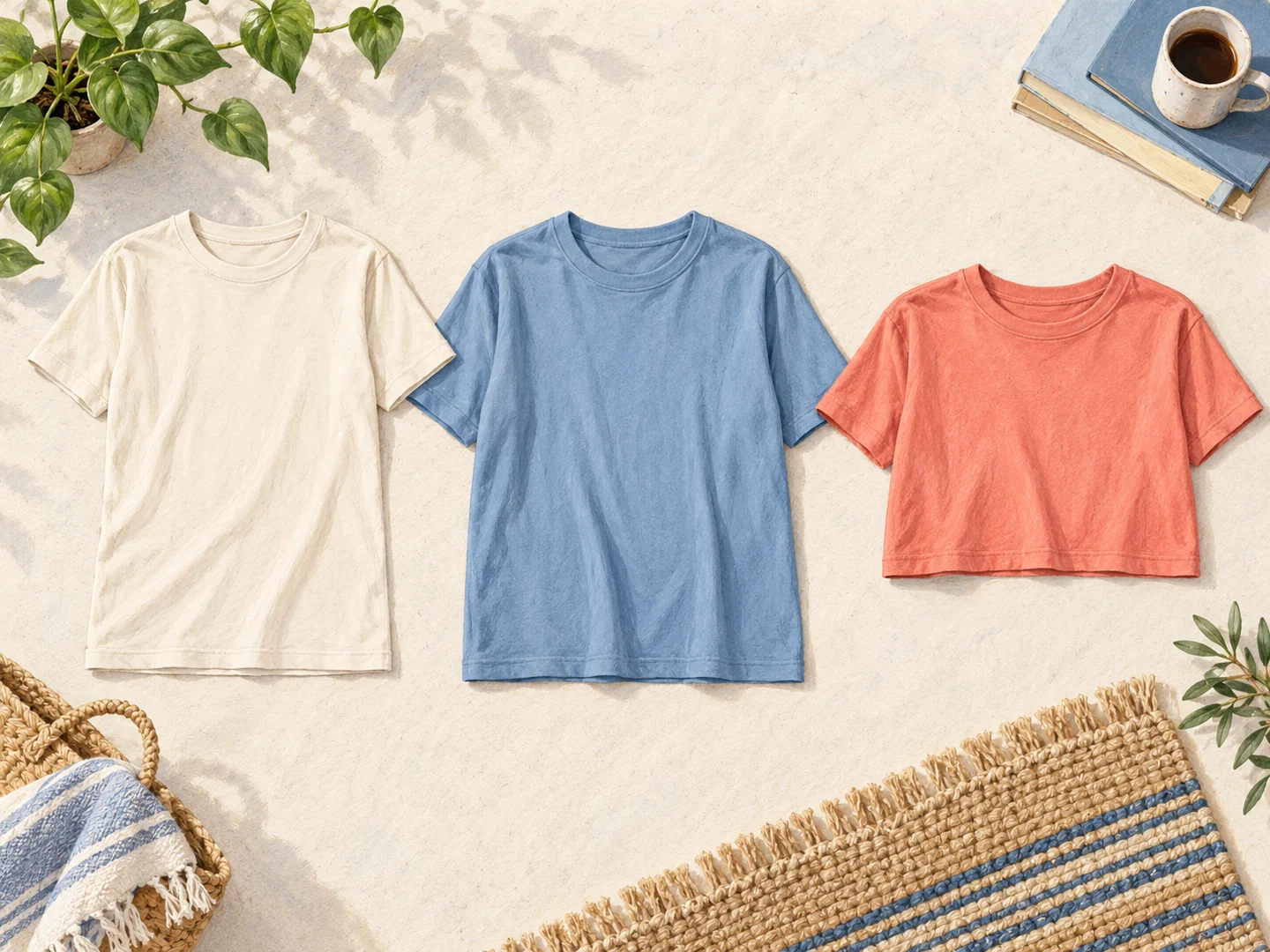 Illustration comparing three T-shirt shapes laid flat.