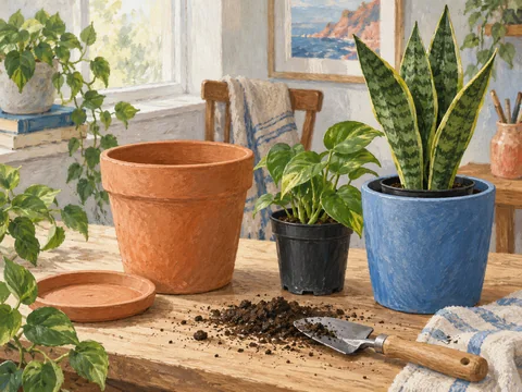 Illustration comparing nursery pots with larger outer planters.